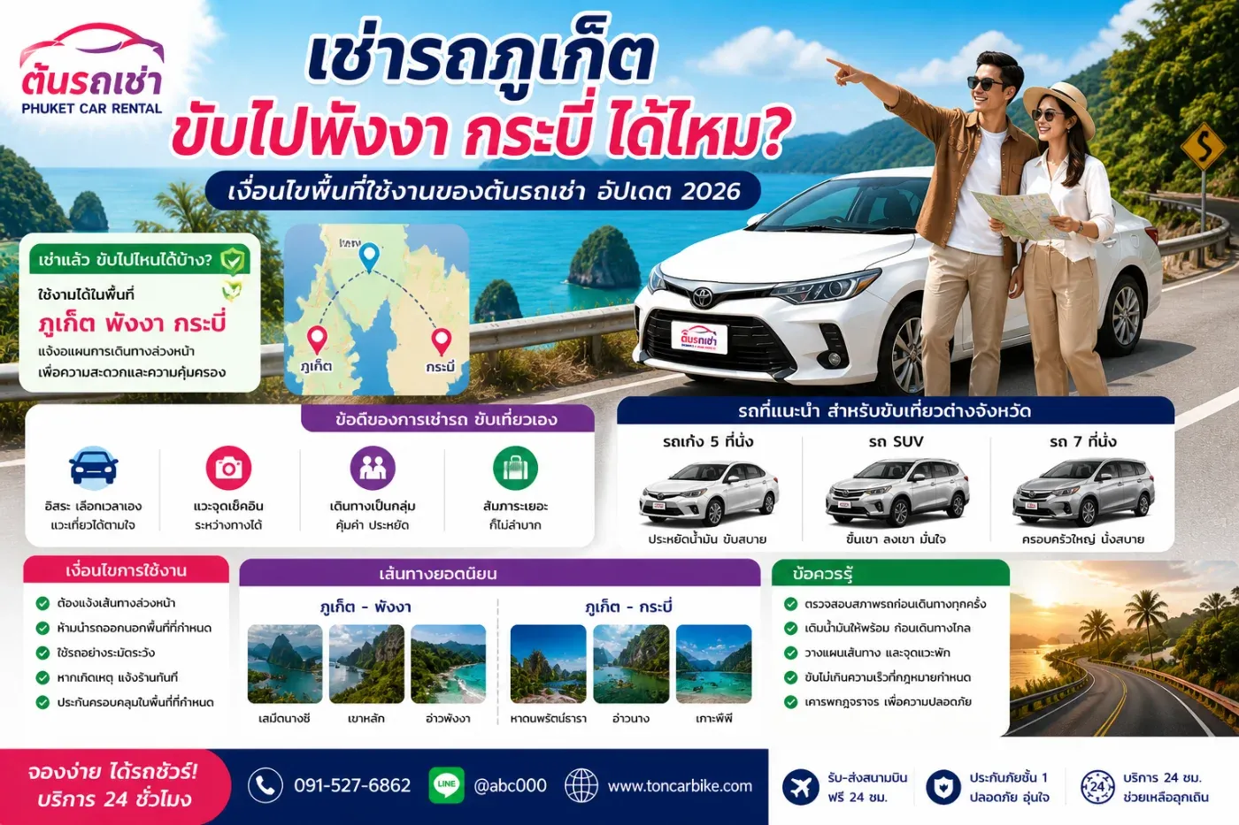 เช่ารถภูเก็ตขับไปพังงา กระบี่ ได้ไหม? เงื่อนไขพื้นที่ใช้งานของต้นรถเช่า