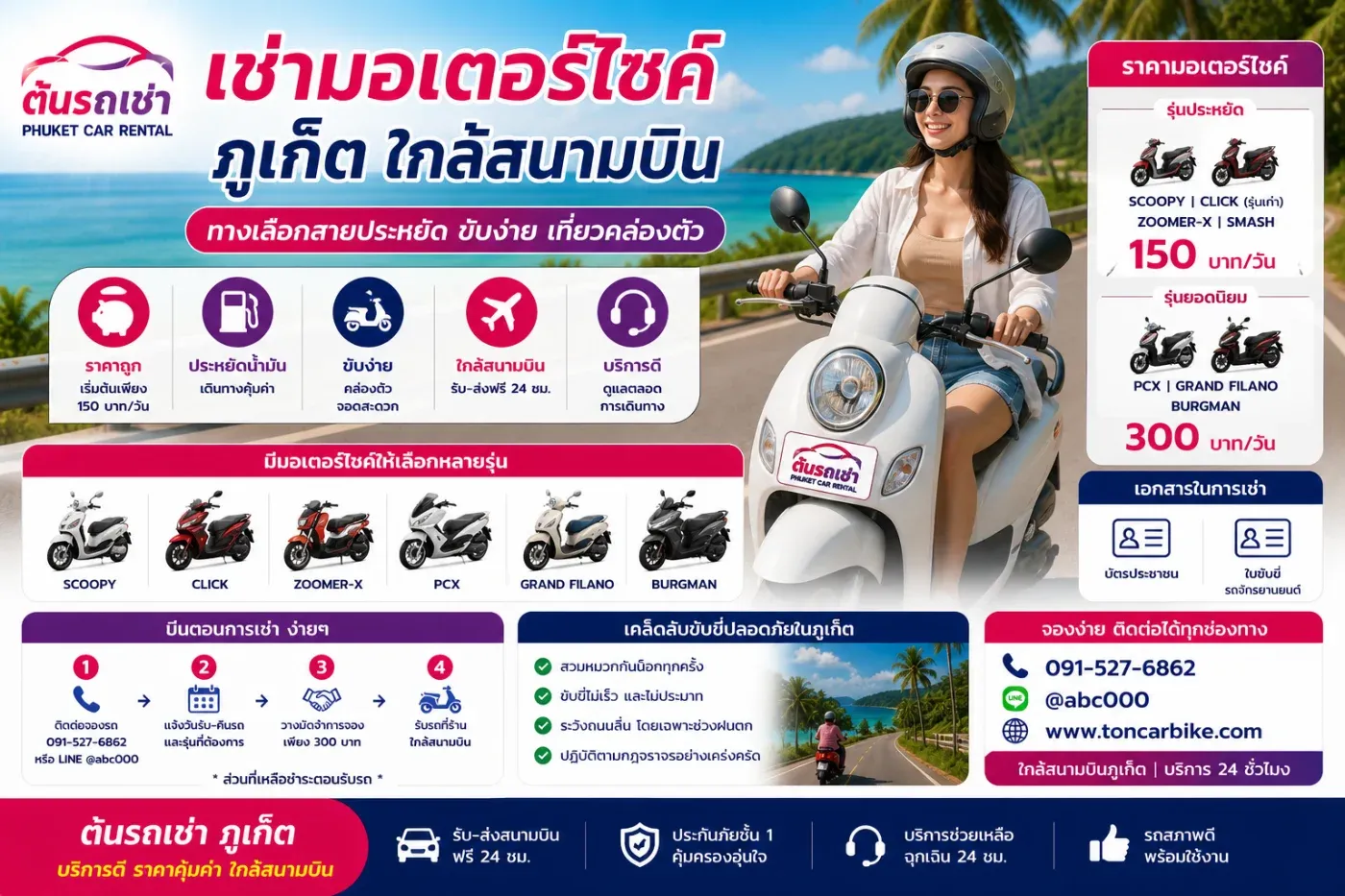 เช่ารถมอเตอร์ไซค์ภูเก็ต ใกล้สนามบิน ทางเลือกสายประหยัดกับต้นรถเช่า