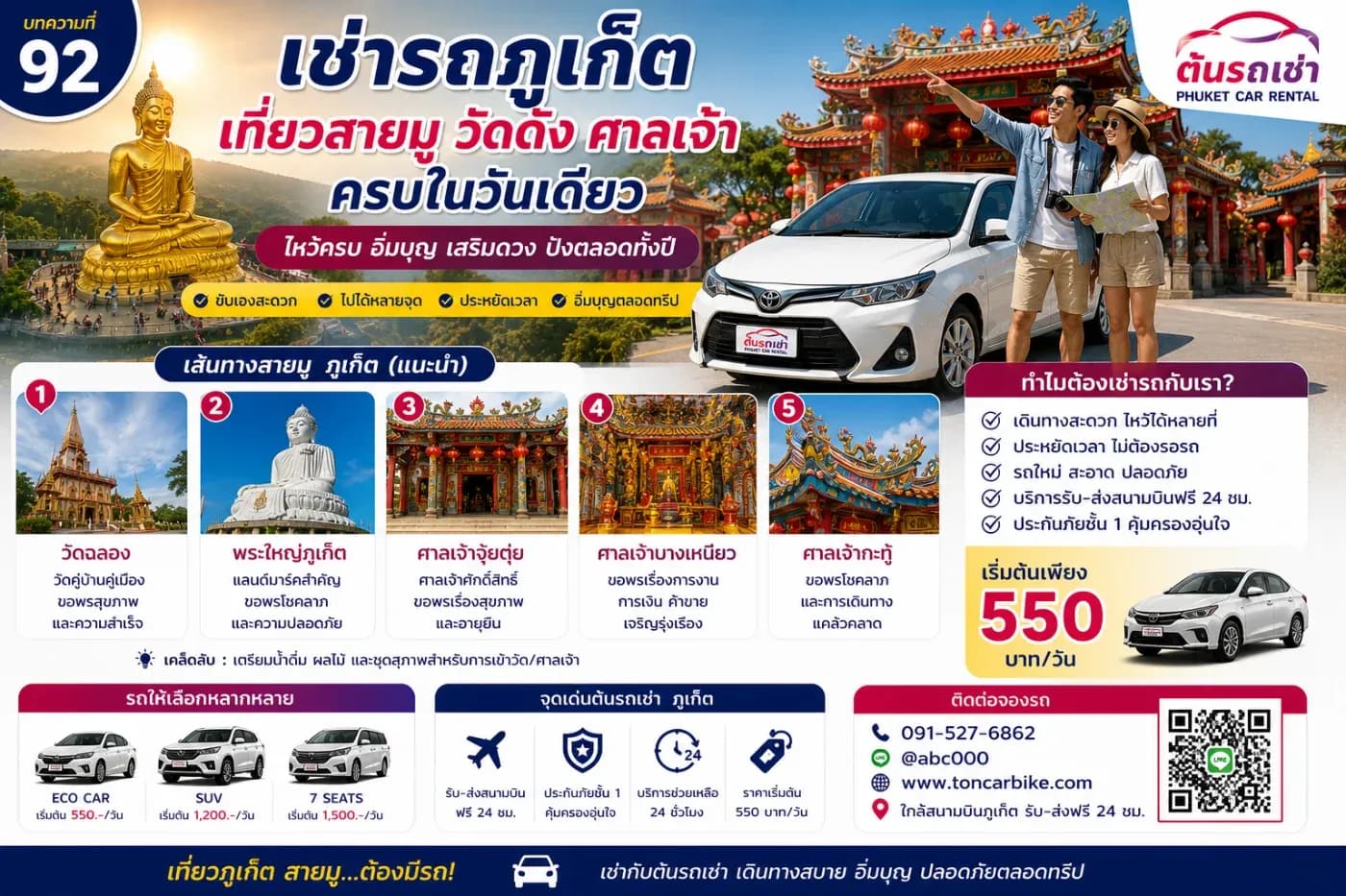 🚗 เช่ารถภูเก็ต เที่ยวสายมู วัดดัง ศาลเจ้า ครบในวันเดียว