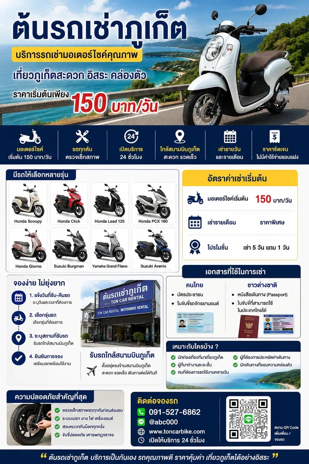 ต้นรถเช่ามอเตอร์ไซค์ภูเก็ต ทางเลือกที่คุ้มค่า เที่ยวสะดวก ราคาเริ่มต้นเพียง 150 บาท/วัน