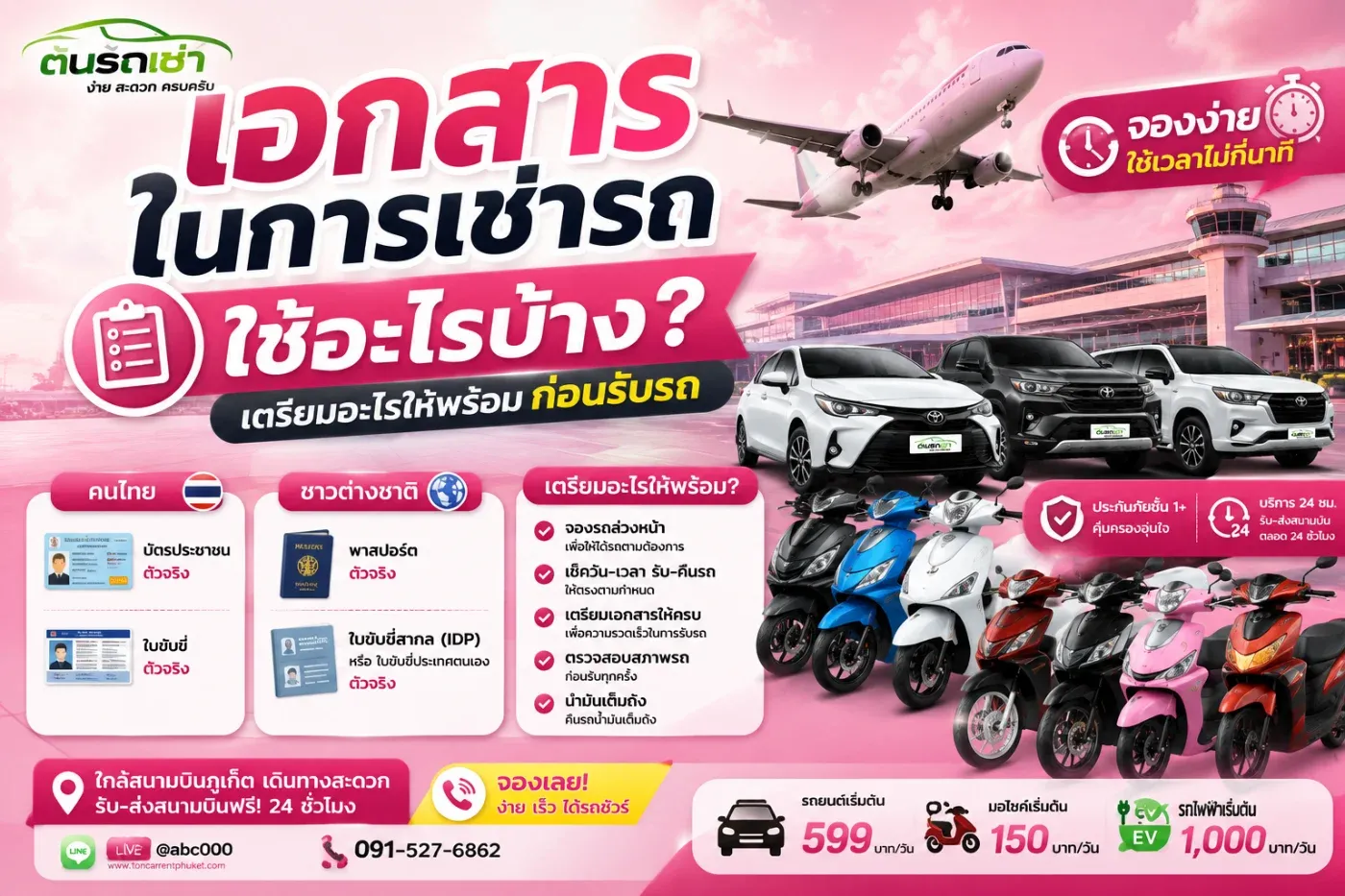 การเช่ารถในปัจจุบันเป็นเรื่องง่าย แต่สิ่งสำคัญที่หลายคนมักลืมคือ การเตรียมเอกสารให้ครบก่อนวันรับรถ เพราะหากเอกสารไม่พร้อม อาจทำให้ขั้นตอนรับรถล่าช้า หรือในบางกรณีอาจไม่สามารถรับรถได้ตามเวลาที่จองไว้
