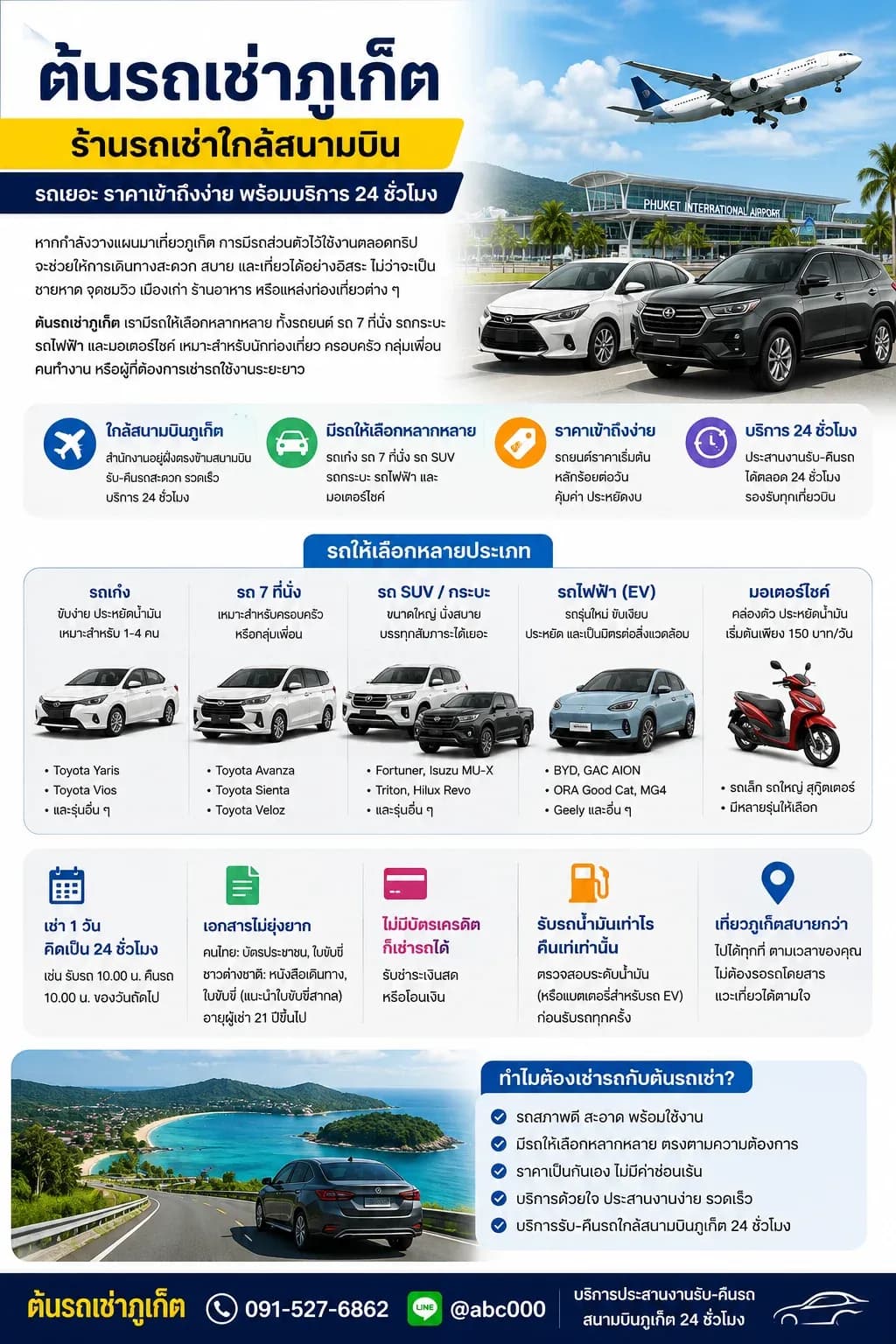 ต้นรถเช่าภูเก็ต ร้านรถเช่าใกล้สนามบิน รถเยอะ ราคาเข้าถึงง่าย พร้อมบริการ 24 ชั่วโมง