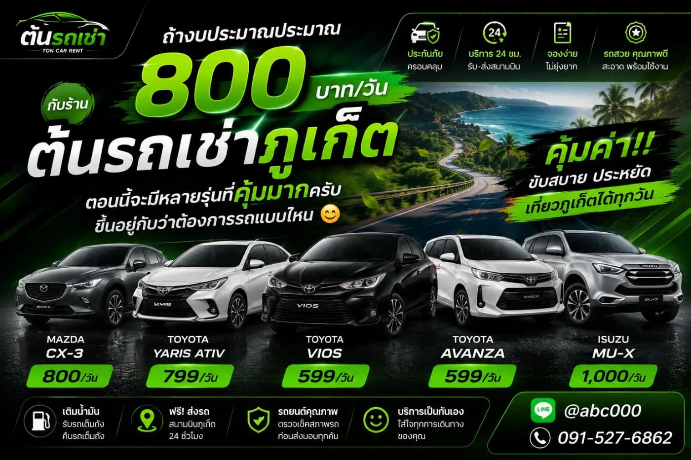 งบค่าเช่ารถไว้ประมาณ 800 บาท/วัน ถือว่าเป็นงบที่กำลังดี