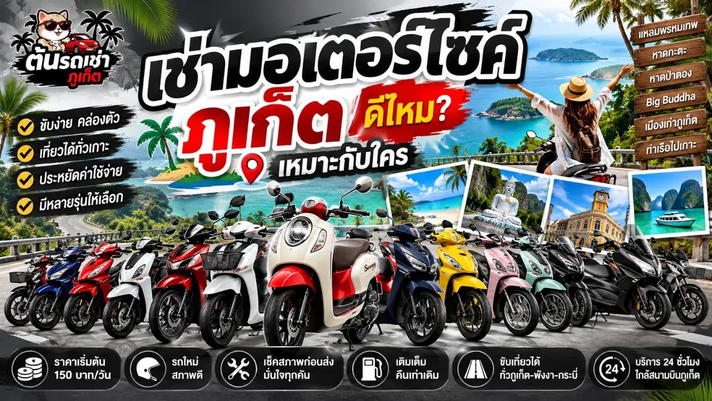 เช่ามอเตอร์ไซค์ภูเก็ต ดีไหม? เหมาะกับใคร? รวมข้อดี ข้อเสีย และราคาเช่ากับต้นรถเช่าภูเก็ต