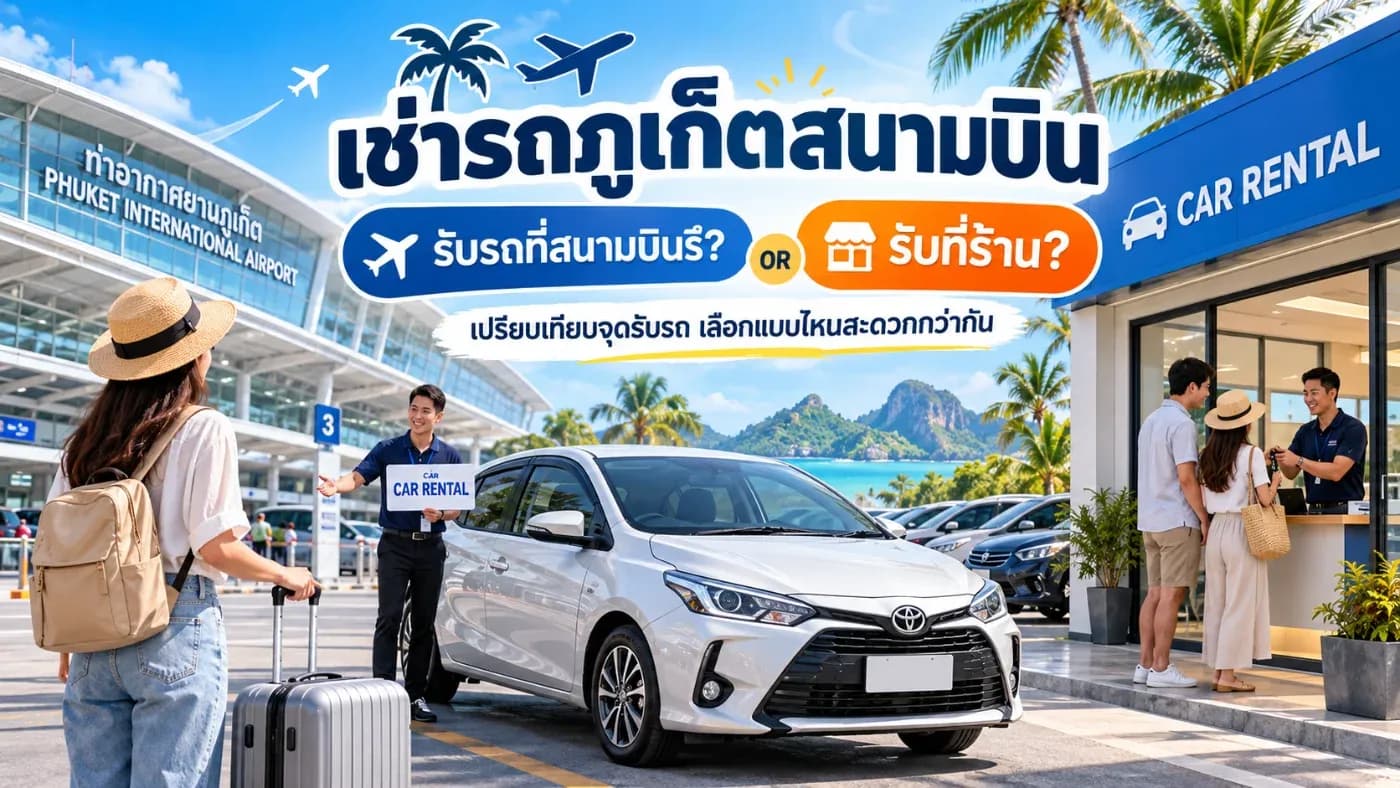 มาเที่ยวภูเก็ต ลงเครื่องแล้วต้องไปรับรถเช่าที่ไหน? รับรถที่สนามบินได้เลยหรือจำเป็นต้องเดินทางไปรับที่ร้าน?