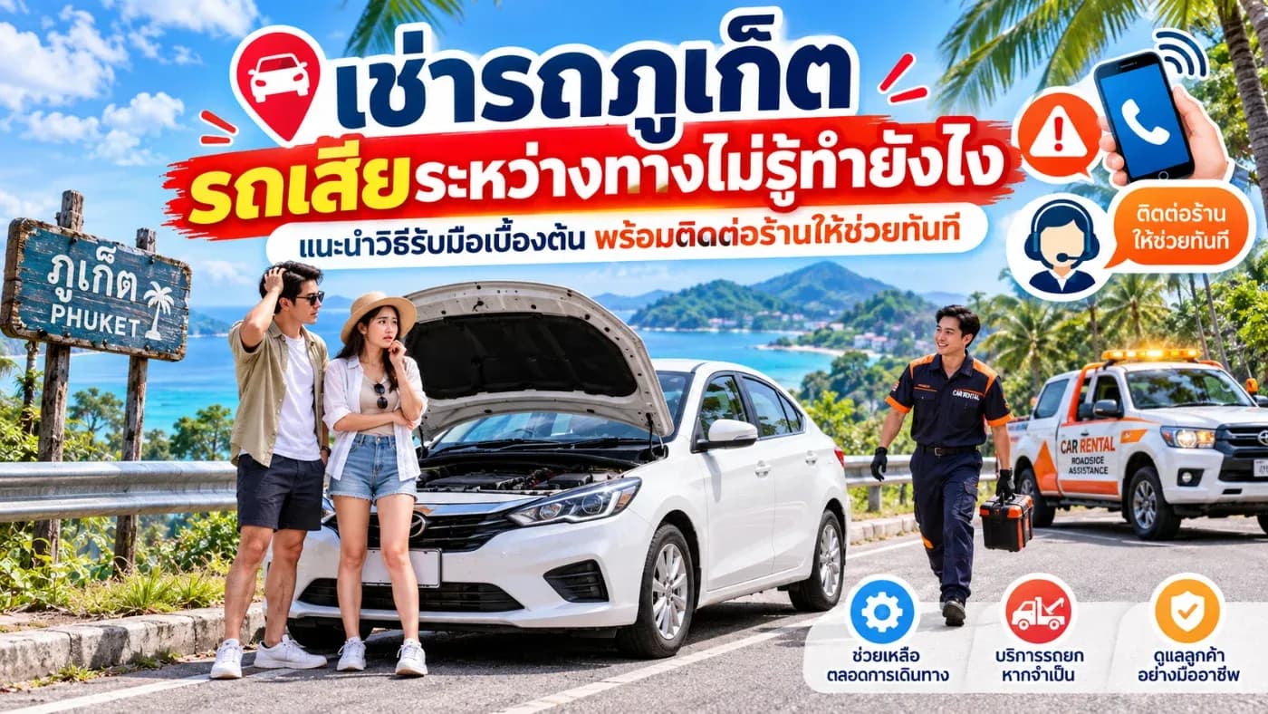 เช่ารถภูเก็ต รถเสียระหว่างทางทำยังไง? คู่มือรับมือเหตุฉุกเฉินกับต้นรถเช่าภูเก็ต