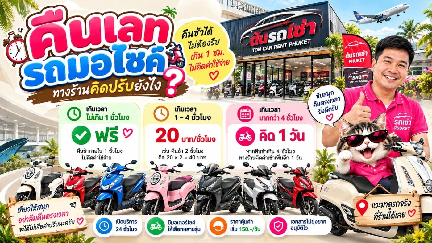คืนรถมอเตอร์ไซค์เช่าภูเก็ตช้า คิดค่าปรับอย่างไร?