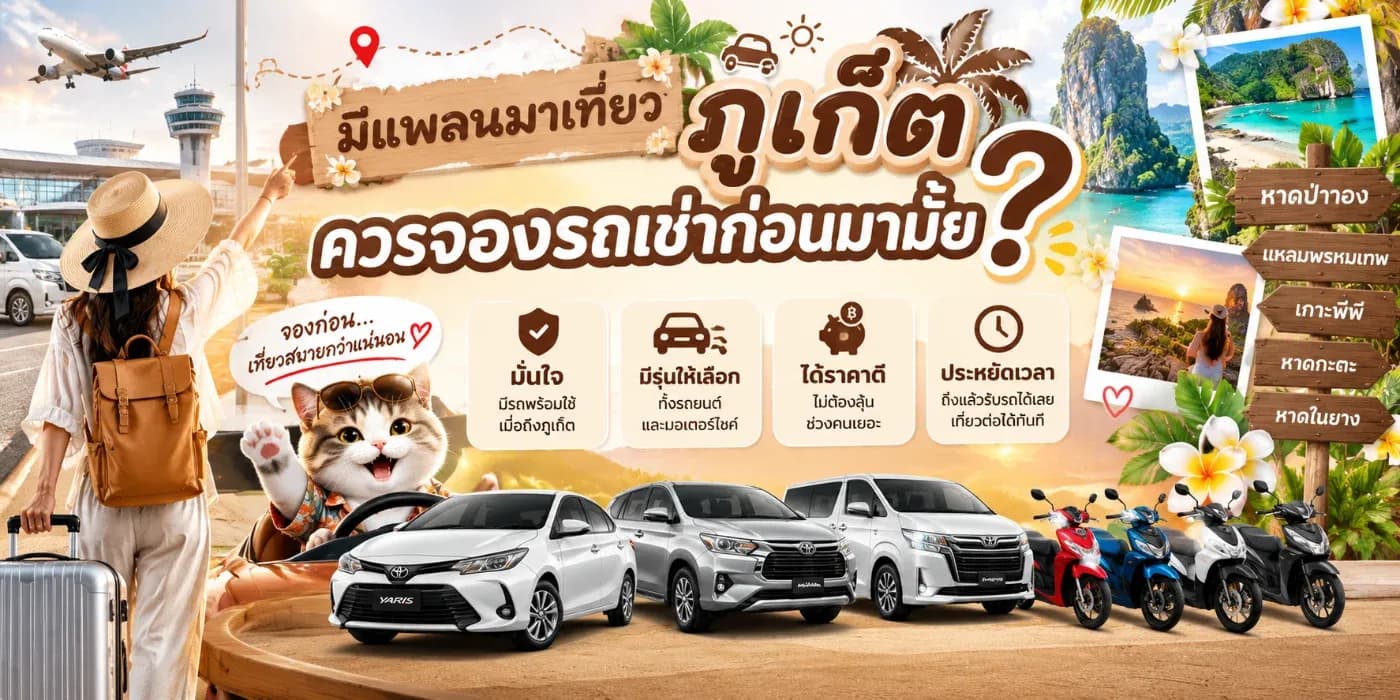 แนะนำให้จองรถเช่าล่วงหน้าก่อนเดินทางมาภูเก็ต โดยเฉพาะนักท่องเที่ยวที่มีแผนเที่ยวหลายสถานที่